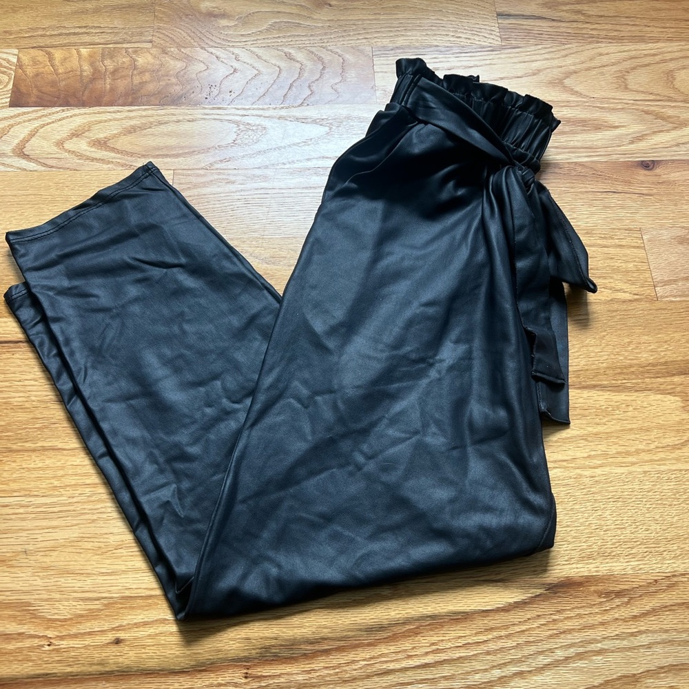 Pink Lily Leather Paperbag Pants